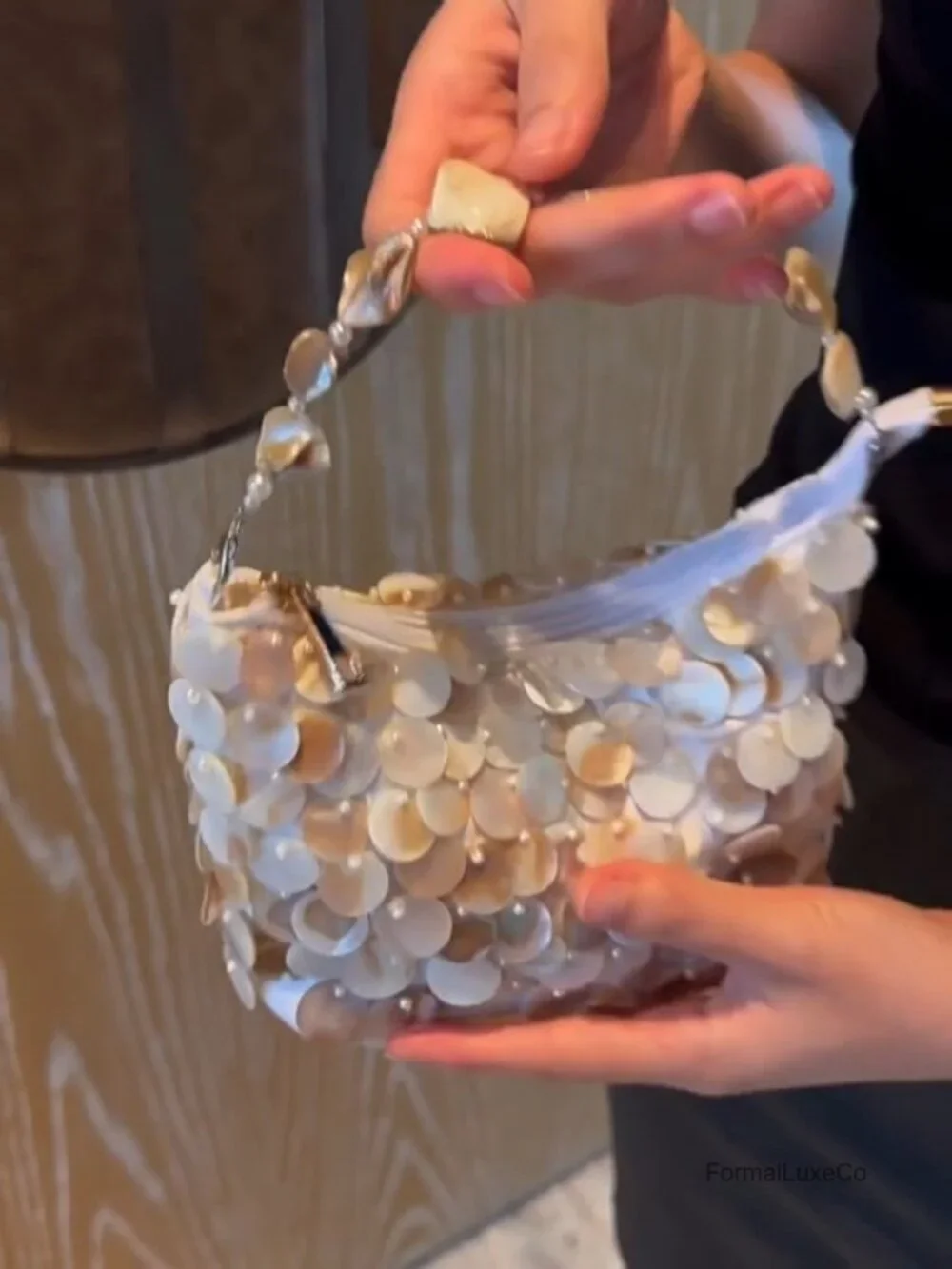 Handmade Shell Beaded Clutch Purse Women Luxury Top Handle Evening Handbag